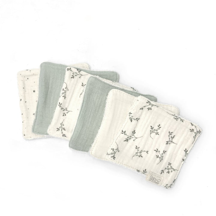 SET OF 6 MUSLIN PRINTED/TERRY WASHCLOTHS