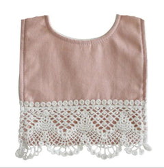 Alimrose Baby Erin Bib - Pink Linen with Delicate Lace | Stylish Baby Bib