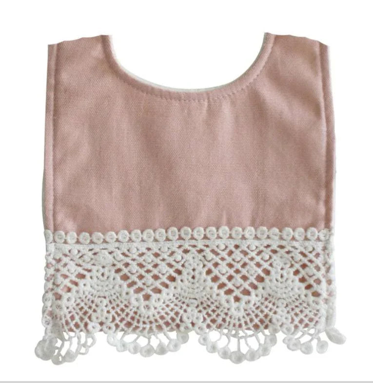 Alimrose Baby Erin Bib - Pink Linen with Delicate Lace | Stylish Baby Bib