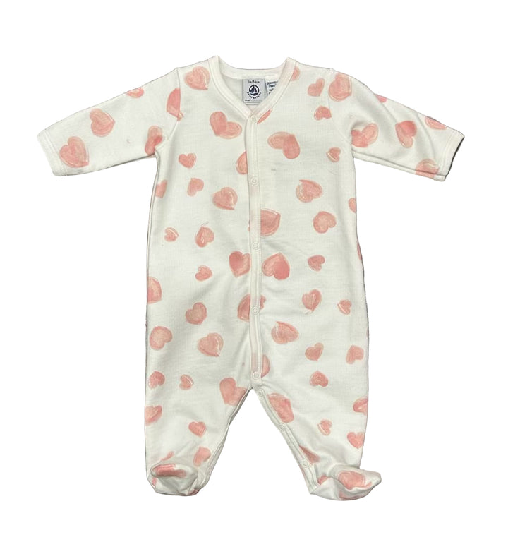 Petit Bateau baby front snap footie with heart print, soft cotton sleeper