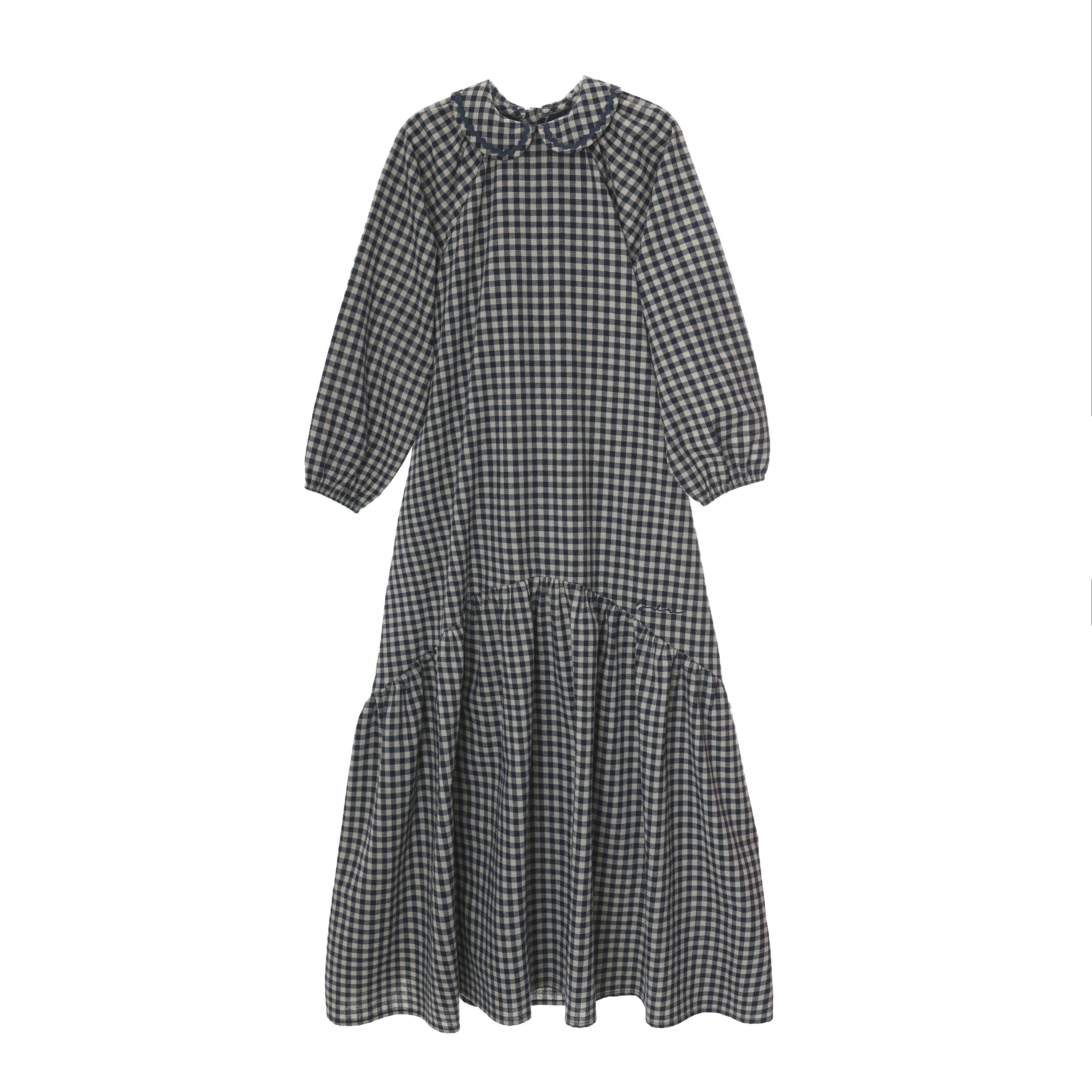 Bonjour Blue Gingham Collar Maxi