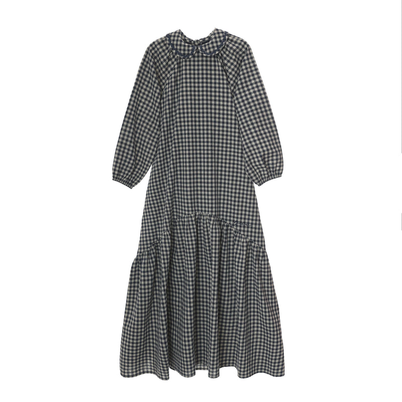 Bonjour Blue Gingham Collar Maxi
