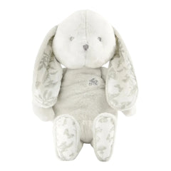 Studio front view of the Tartine et Chocolat grey toile luxury plush bunny toy.