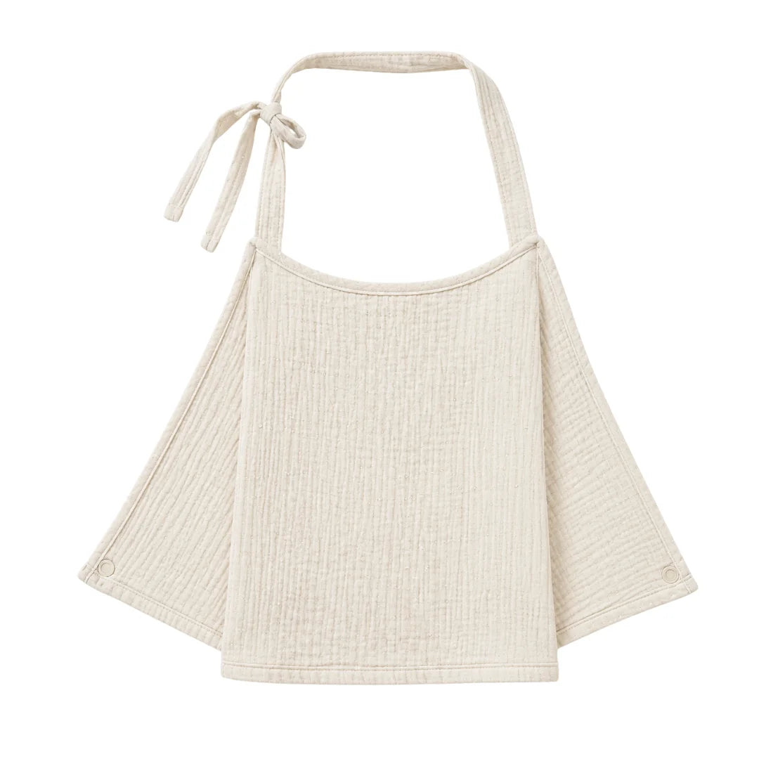 A front view of the ivory textured dots muslin nursing cover.
