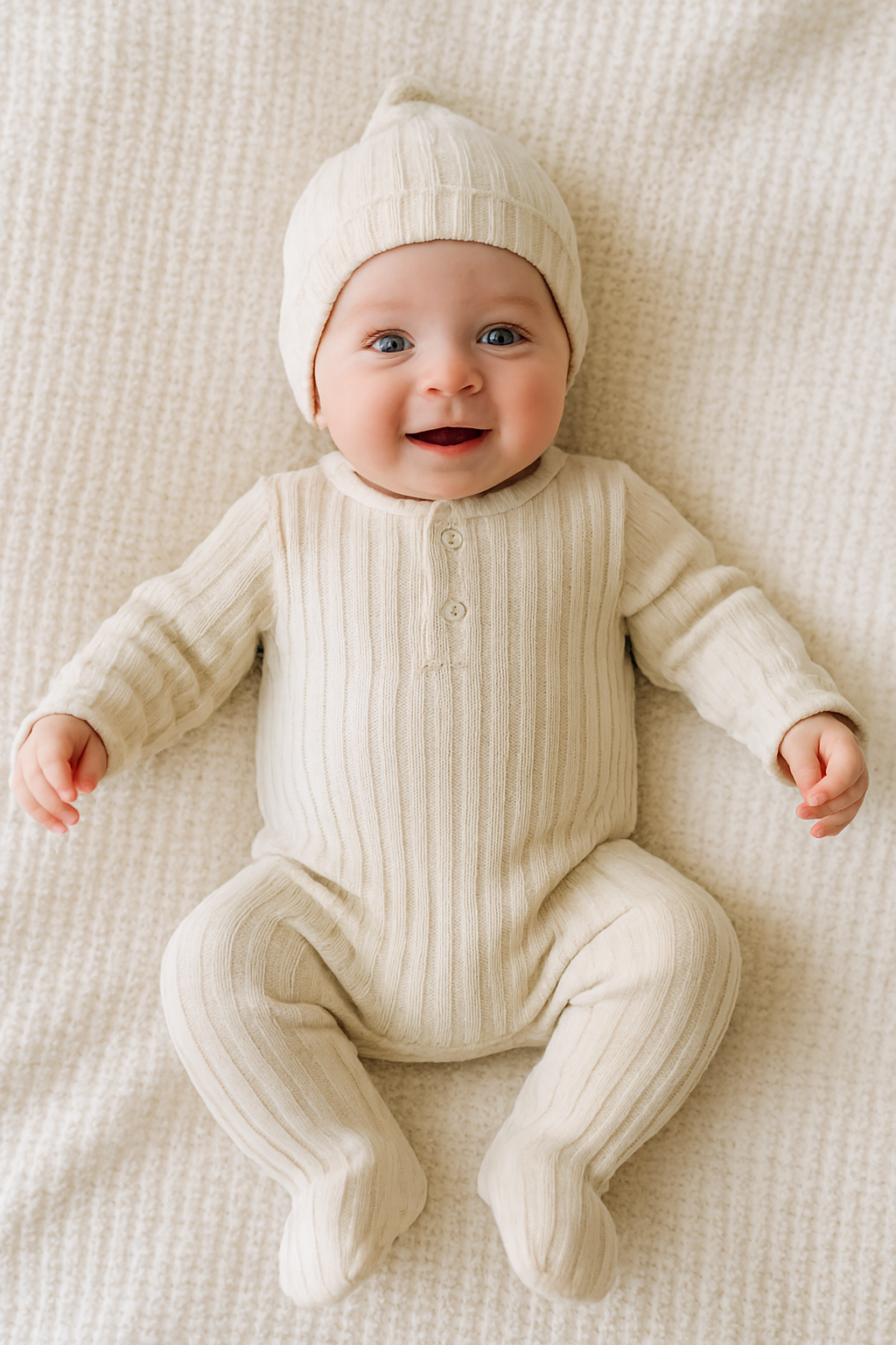 Latte Ivory Lace Trim Footie + Bonnet