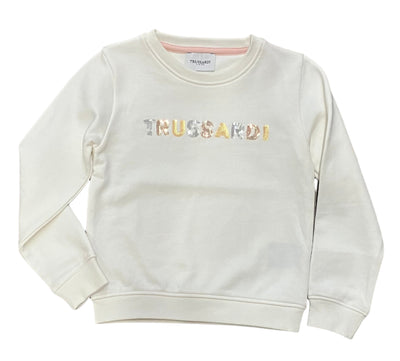 Colorful Trussardi brand embroidered on boys' white polo shirt