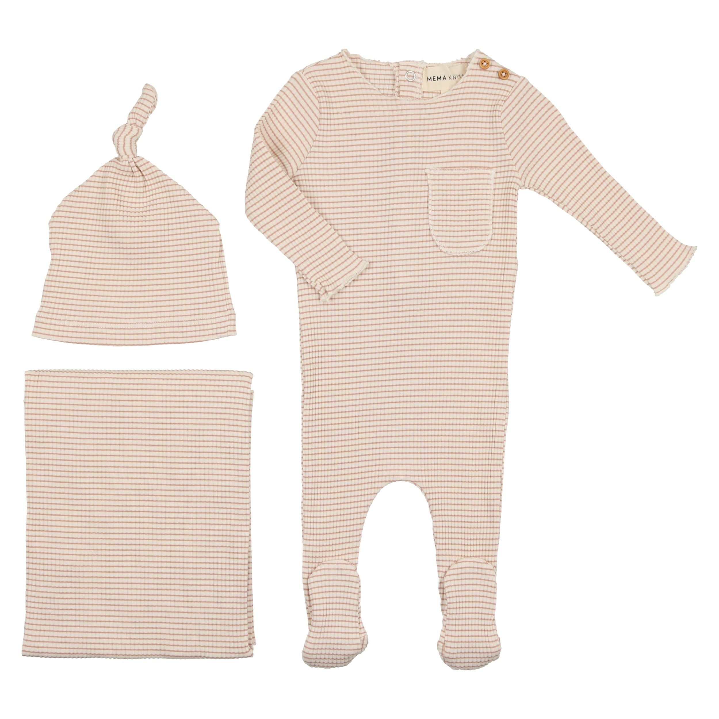 Mema Knits Pink Striped 3 Pc Set
