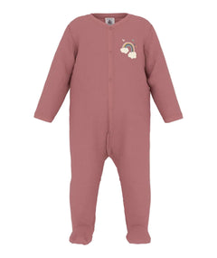 Petit Bateau - Velour Raspberry Graphic Front Snap Footie