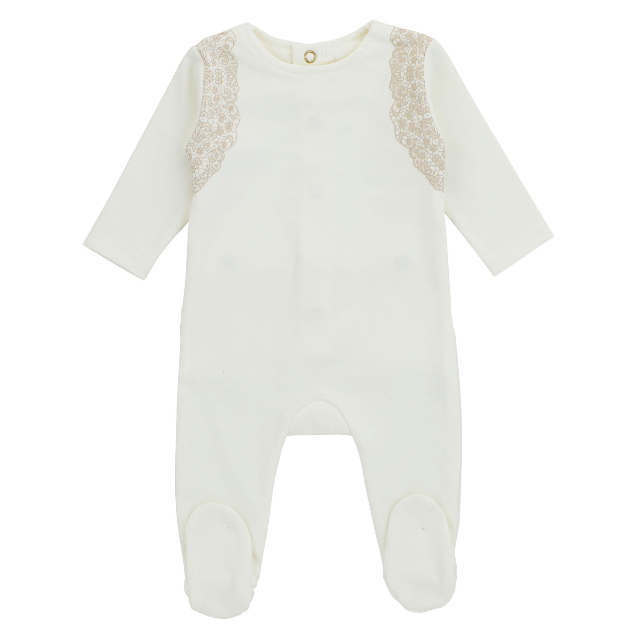 Cadeau Little Lace Beige Ruffle Footie + Hat