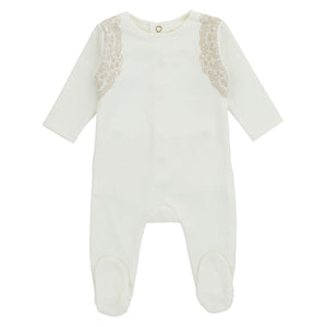 Cadeau Little Lace Beige Ruffle Footie + Hat