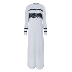 A breathtaking Velvette Crisp White Peruvian Cotton Long Sleeve Nightgown, showcasing its authoritative architectural modest fit and refined, butter-soft texture.