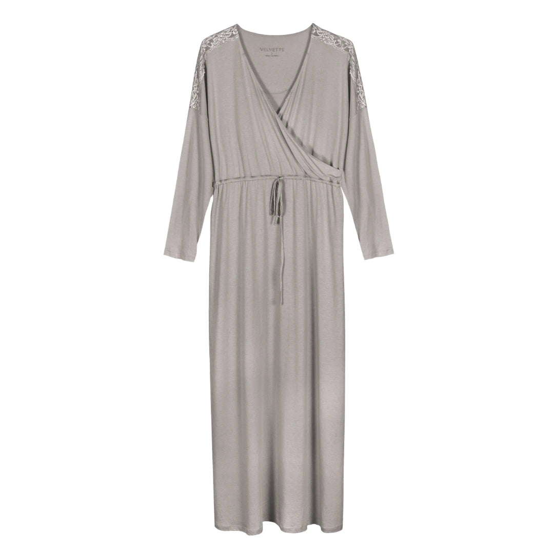 A breathtaking Velvette Crisp White Peruvian Cotton Long Sleeve Nightgown, showcasing its authoritative architectural modest fit and refined, butter-soft texture.