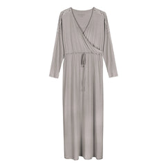 A breathtaking Velvette Crisp White Peruvian Cotton Long Sleeve Nightgown, showcasing its authoritative architectural modest fit and refined, butter-soft texture.