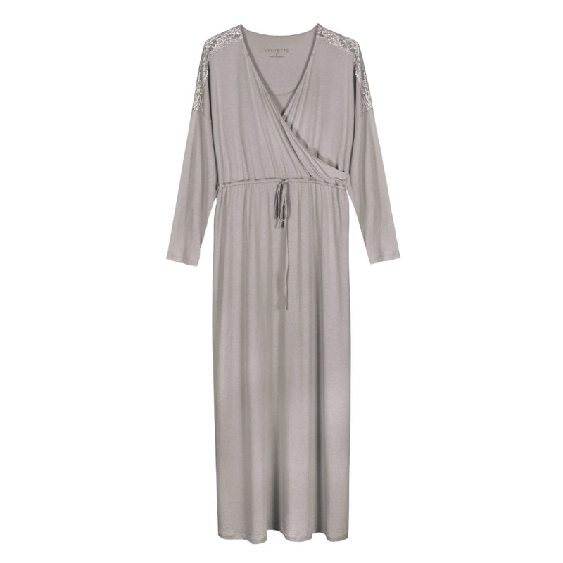 A breathtaking Velvette Crisp White Peruvian Cotton Long Sleeve Nightgown, showcasing its authoritative architectural modest fit and refined, butter-soft texture.