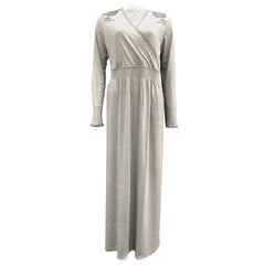 A breathtaking Velvette Pima Smocked Wrap Nursing Nightgown, showcasing its authoritative architectural modest fit and refined, butter-soft smocked texture.