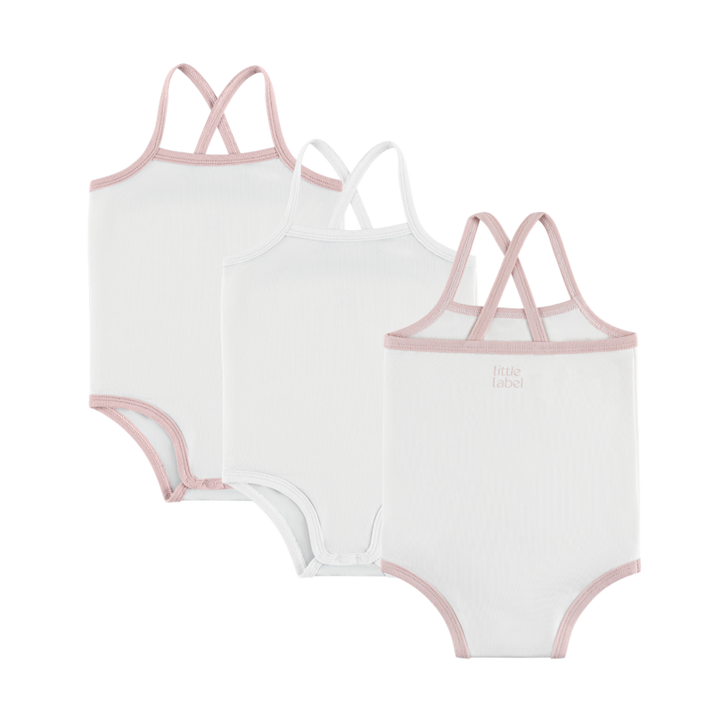 Little Label - Pink Trim 3PK Crossback Onesies
