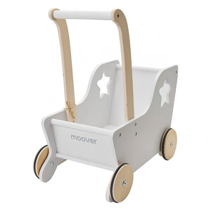 A breathtaking Wooden Toy Pram in a sophisticated Light Green finish, showcasing its authoritative architectural frame and smooth-glide wooden wheels.