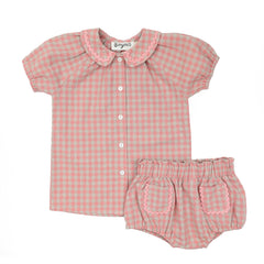 Bonjour Pink Gingham Collar Baby Girl Set