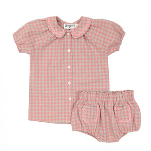 Bonjour Pink Gingham Collar Baby Girl Set