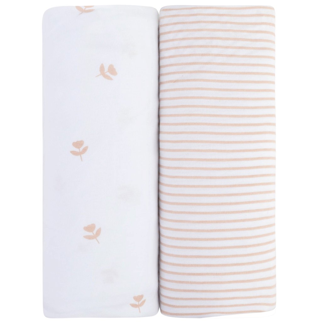 pack n play portable crib sheet set 2 pack mauve tulips stripes