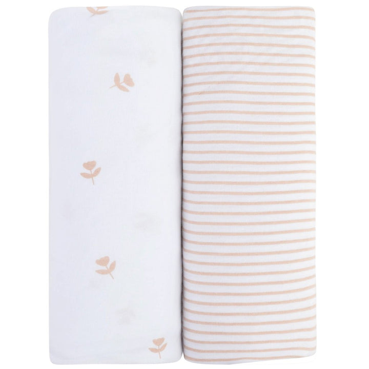pack n play portable crib sheet set 2 pack mauve tulips stripes