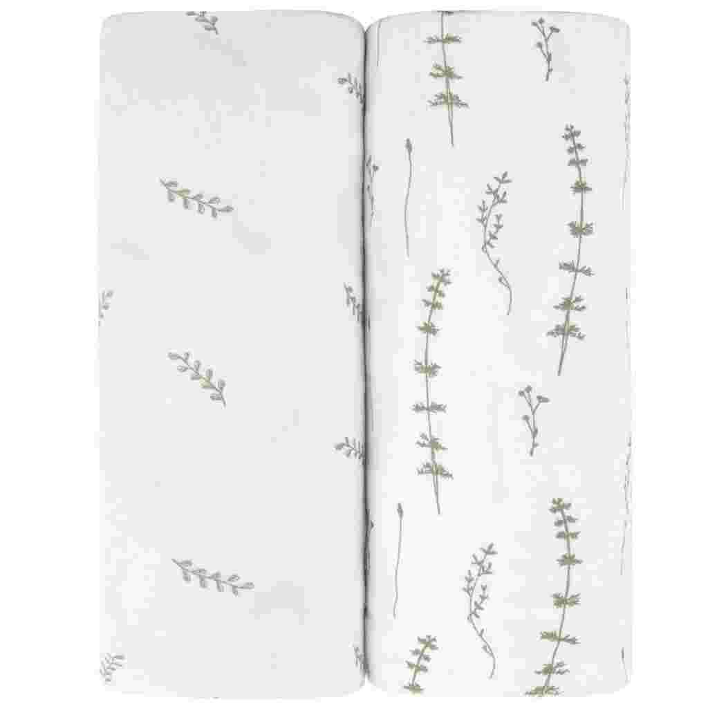 Pack N Play | Portable Crib Sheet Set - 2 Pack - Forest Grey Leaf