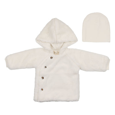 mema knits winter white fur jacket bonnet