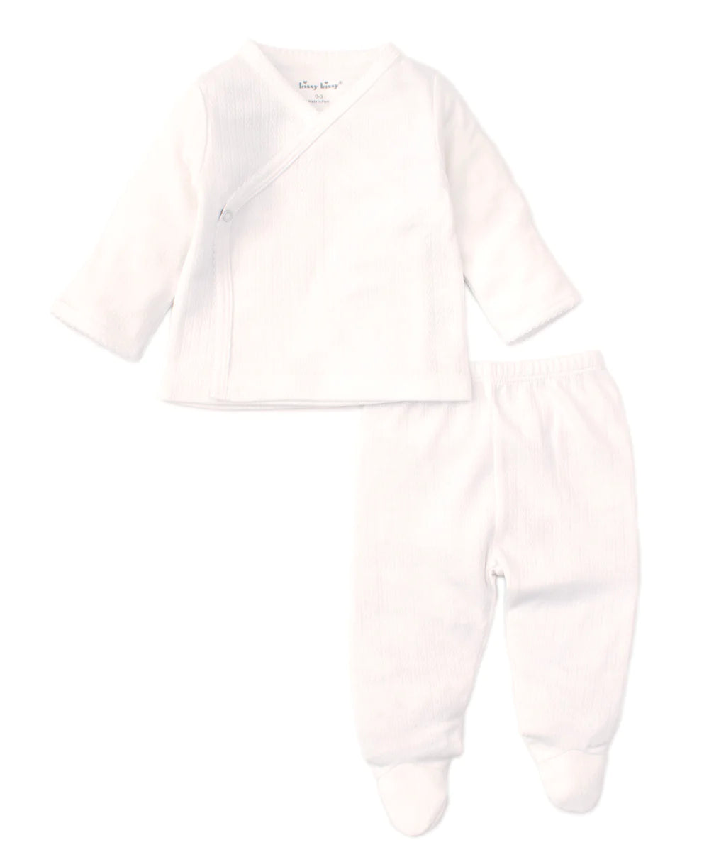 Kissy Kissy White Pointelle Cross Tee and Pant Set