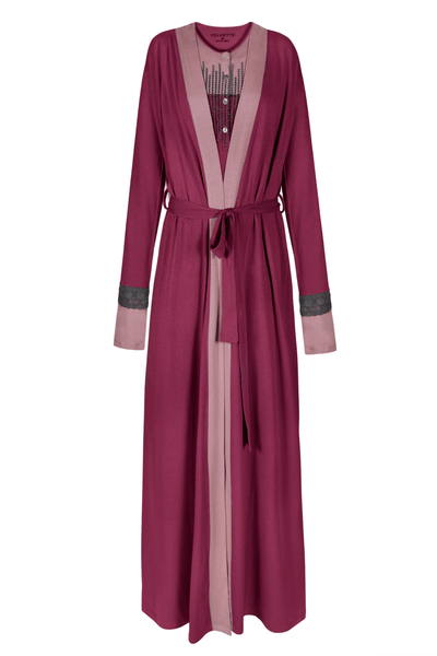 velvette long sleeve mid calf length color block robe with detail embellishment for women 1