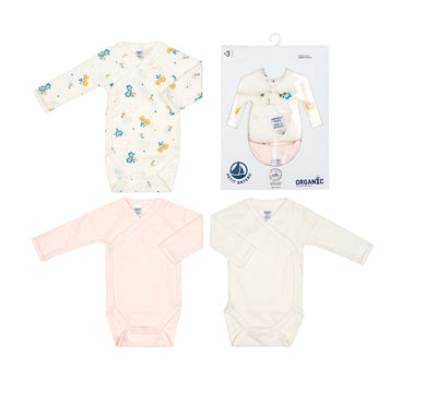 copy of petit bateau long sleeved crossover print pointelle bodysuits pack of 3