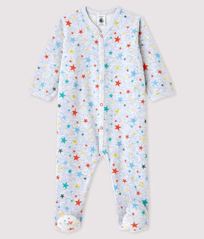 Petit Bateau Baby Onesie Footie Mottled Gray With Stars In Chenille