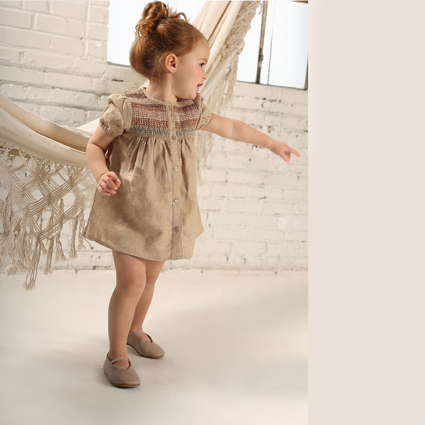 pompomme linen smocked dress
