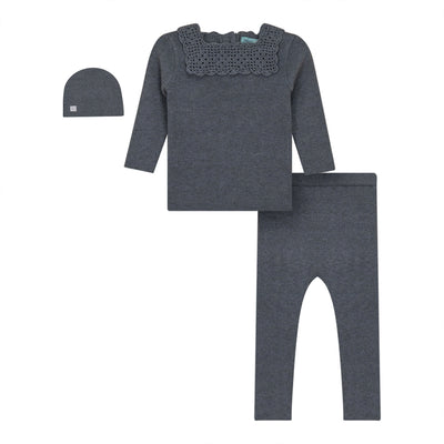 pompomme sea blue crochet collar knit set and hat