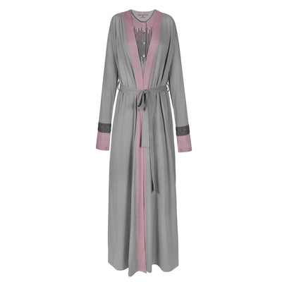velvette long sleeve color block robe with detail embellishment for women sleepwear nightwear