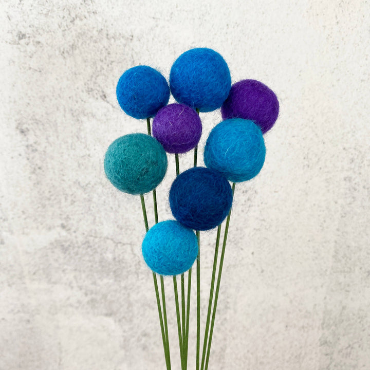 Oakwind Hollow - Set of 8 Felted Wool Flower Ball Bouquet Blue Skies