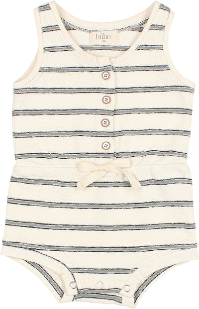 Búho Baby Clothing Jersey Holiday Navy Stripes Romper