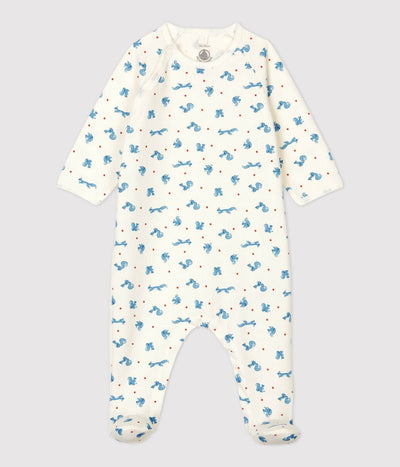 Petit Bateau Baby Organic Cotton Squirrel Print Fleece Sleepsuit