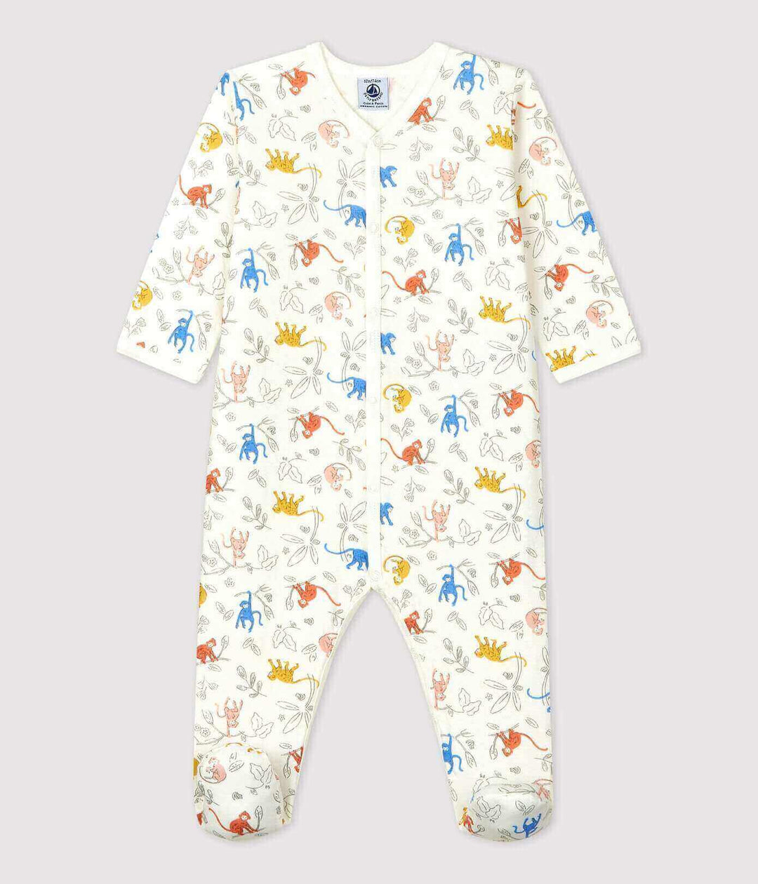 Petit Bateau Baby Organic Cotton Front Snap Monkey Print Footie