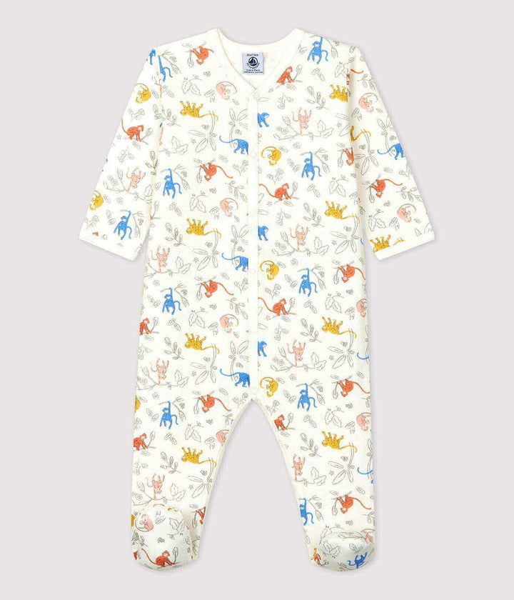 Petit Bateau Baby Organic Cotton Front Snap Monkey Print Footie