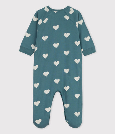 Petit Bateau Baby Organic Cotton Side Zip Heart Patterned Footie Sleepsuit