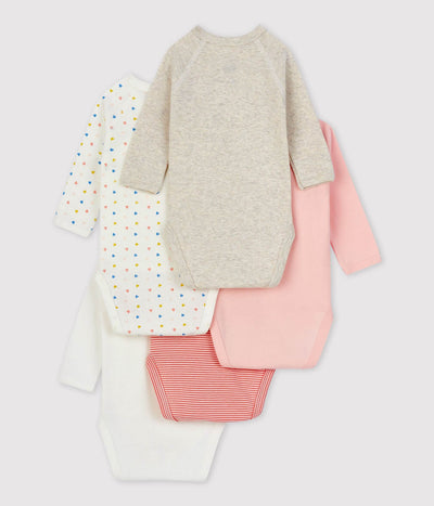 Petit Bateau Baby Long Sleeve Crossover Bodysuit Organic Cotton Pack of 5