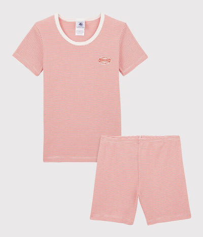 petit bateau girls organic cotton pink striped short pyjamas lounge set
