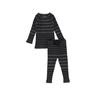 Striped Ribbed Pajamas - Charcoal/Black