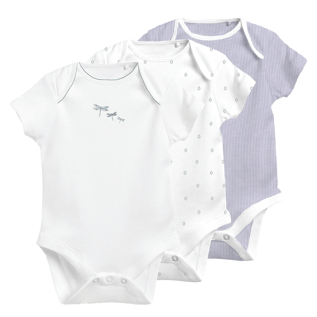 Ely's & Co 3 Pack Short Sleeves Undershirt Blue, Stripes, Dragonfly