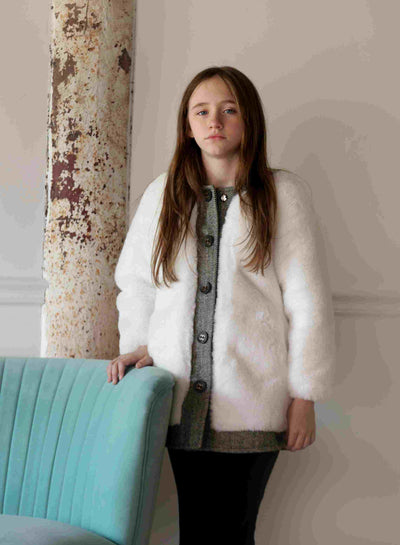 Monteau Tweed Fur Coat - White
