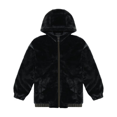 Cozy Coop Girls Black Fur Hooded Jacket