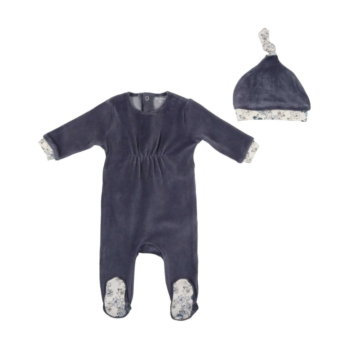 Bee & Dee Hydrangea Floral Knot Velour Footie with Beanie