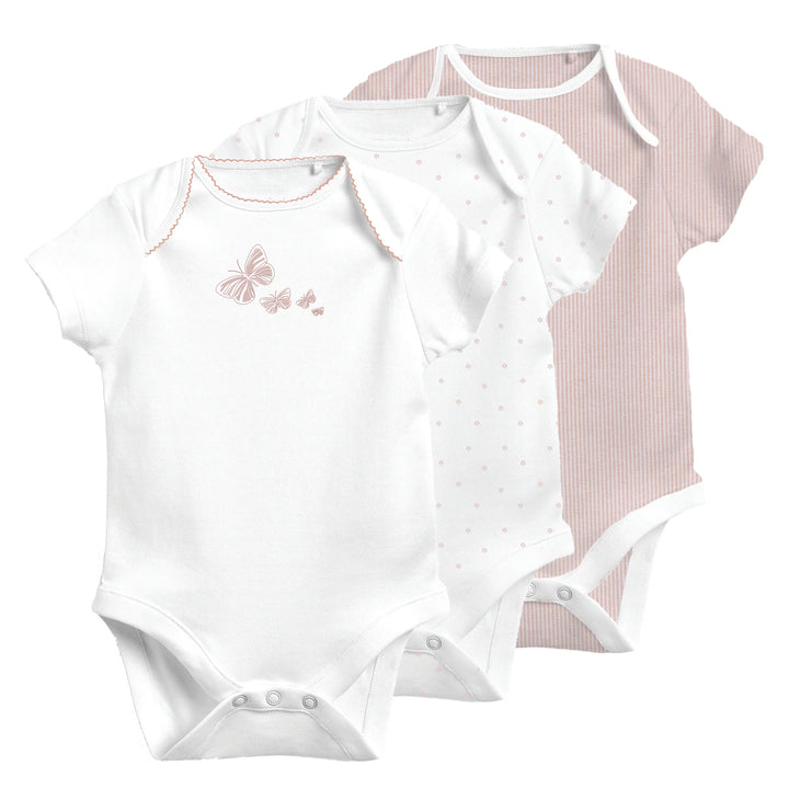 Ely's & Co 3 Pack Short Sleeves Undershirt Pink, Stripes, Butterfly