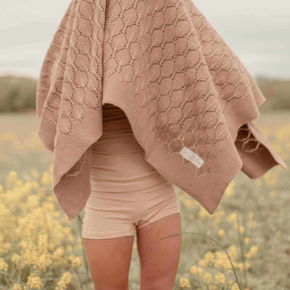 peluche secret garden collection tan fine pointelle knit blanket bonnet