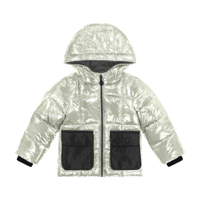 Cozy Coop Warm Winter Puffer Coat, White With Black Pockets